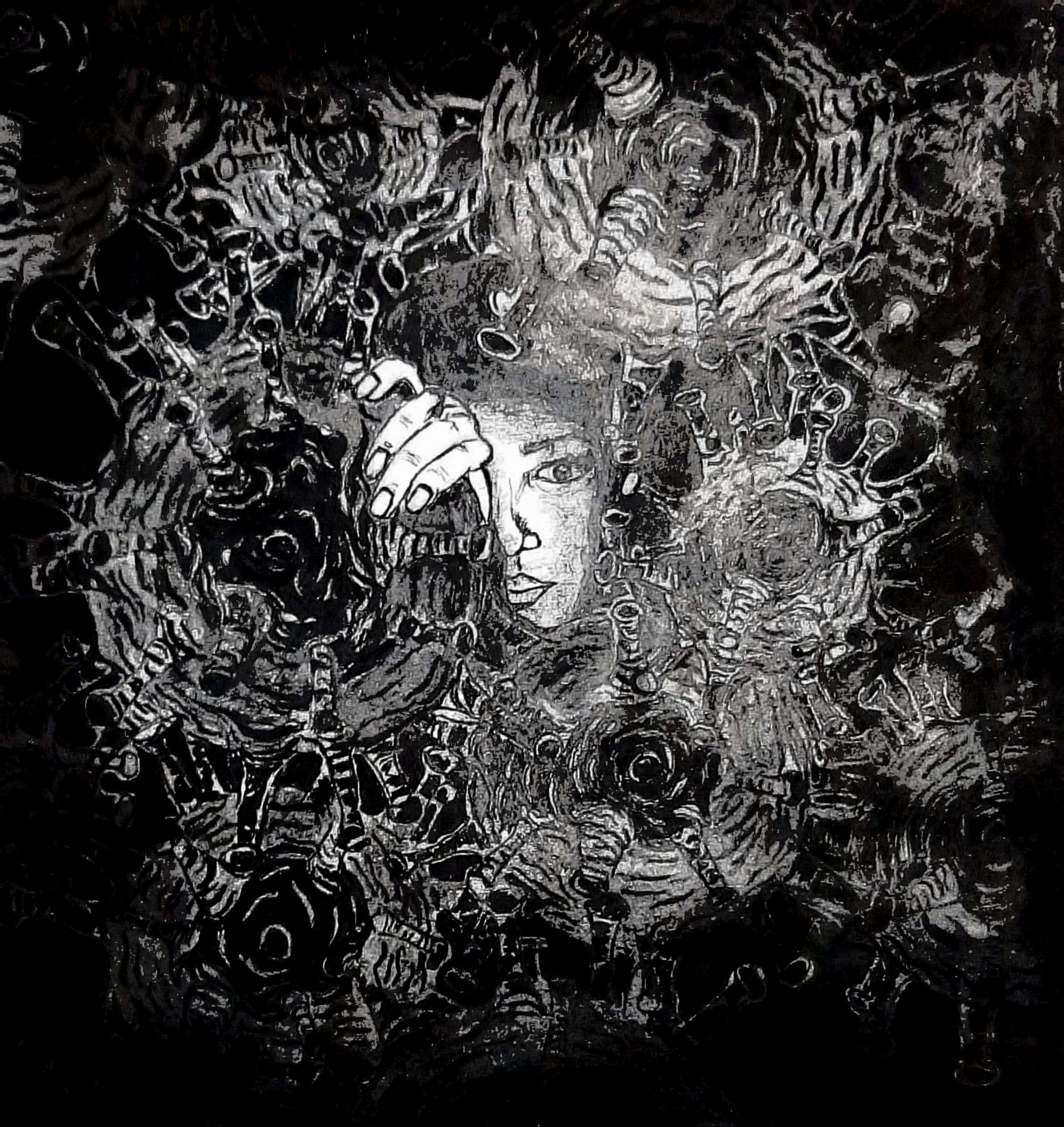 Emotional complexity - Abstract portrait with intricate linework and patterns