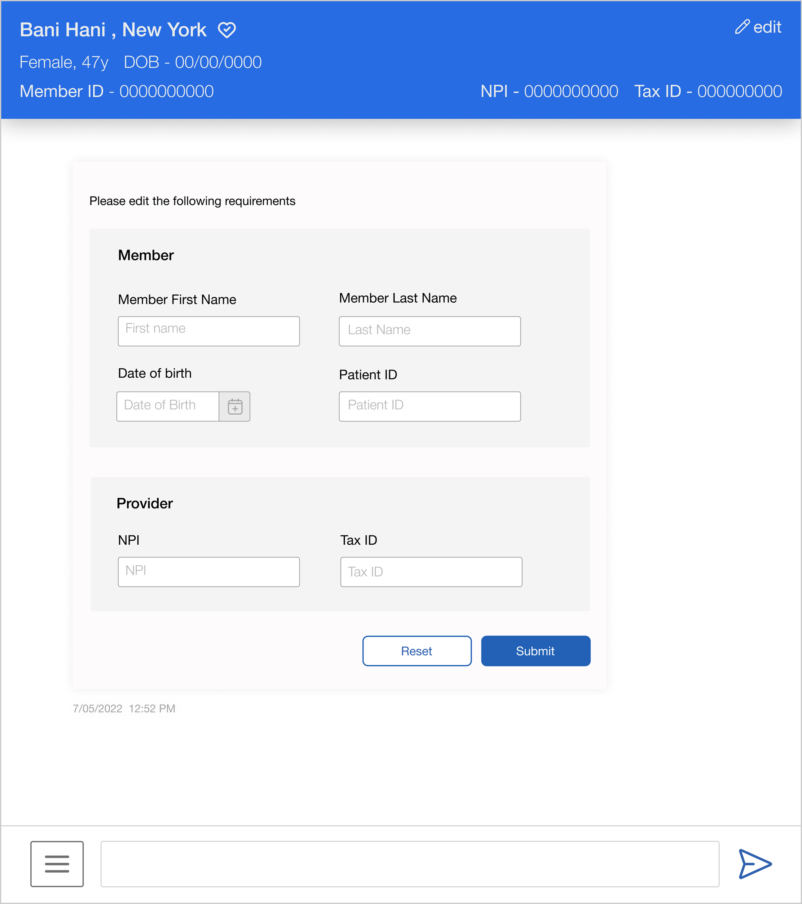 InsureBot Form - Member and Provider Details